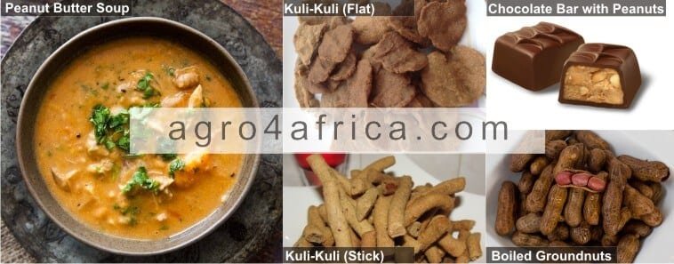 Nkatenkwan, Kuli-kuli, Chocolate sweet and boiled groundnut.